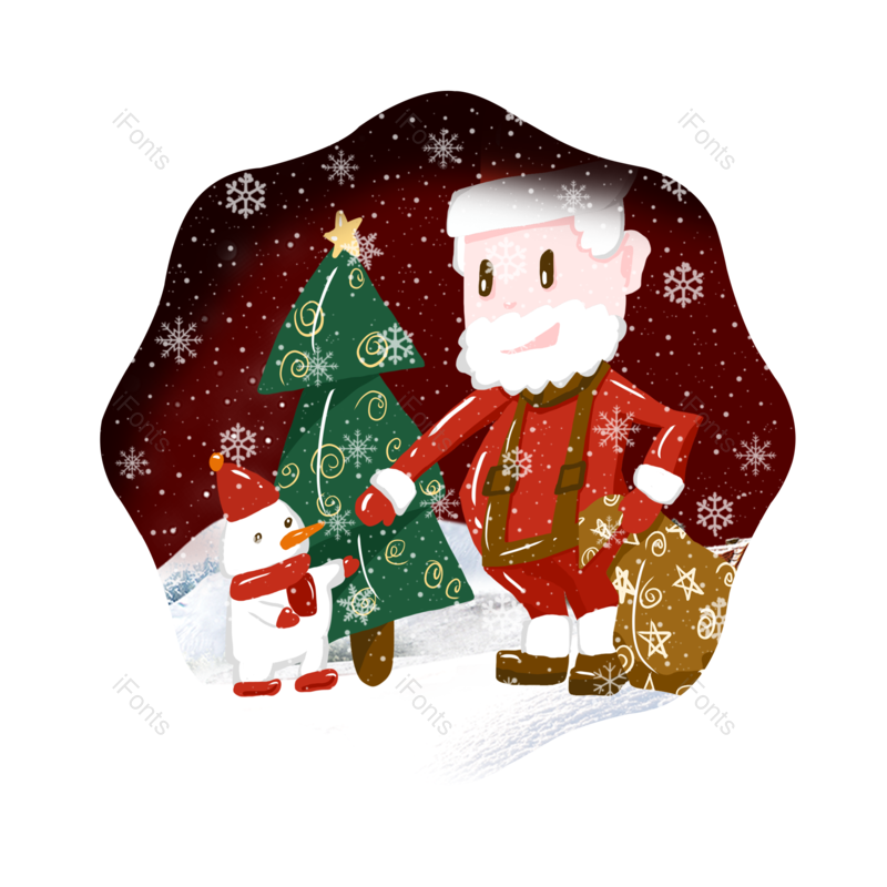 节日素材图片,圣诞老人元素,下雪PNG,雪人免抠素材